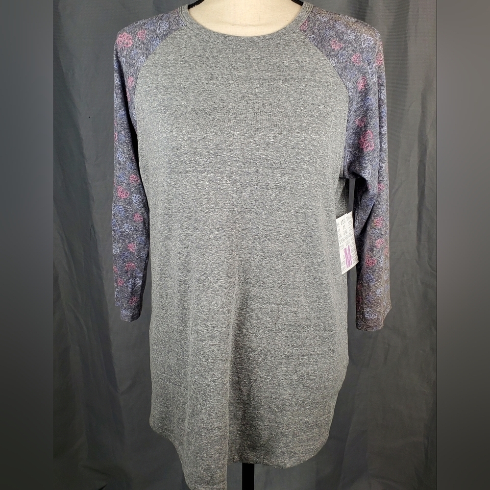 NWT Lularoe Randy, grey with pink/blue floral pattern, size M